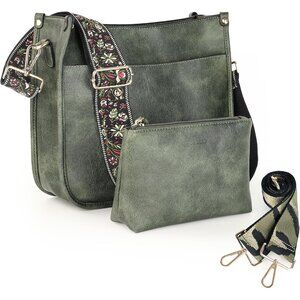 Stylish C-Green Crossbody Purse: Designer Vegan Leather Handbag with Pockets